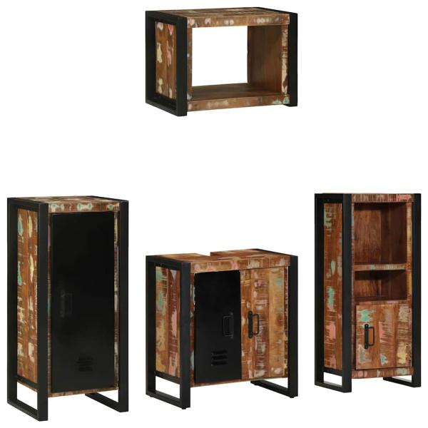Badezimmermöbel Set 4 pcs Mehrfarbig Massives recyceltes Holz