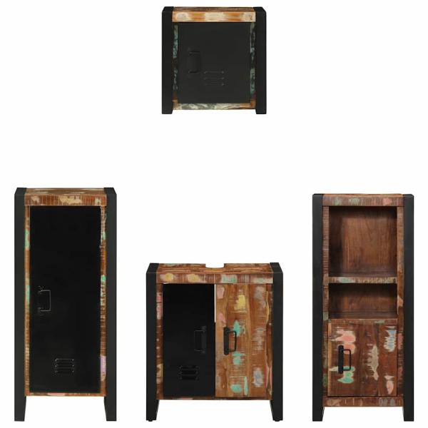 Badezimmermöbel Set 4 pcs Mehrfarbig Massives recyceltes Holz