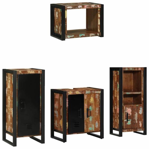 Badezimmermöbel Set 4 pcs Mehrfarbig Massives recyceltes Holz