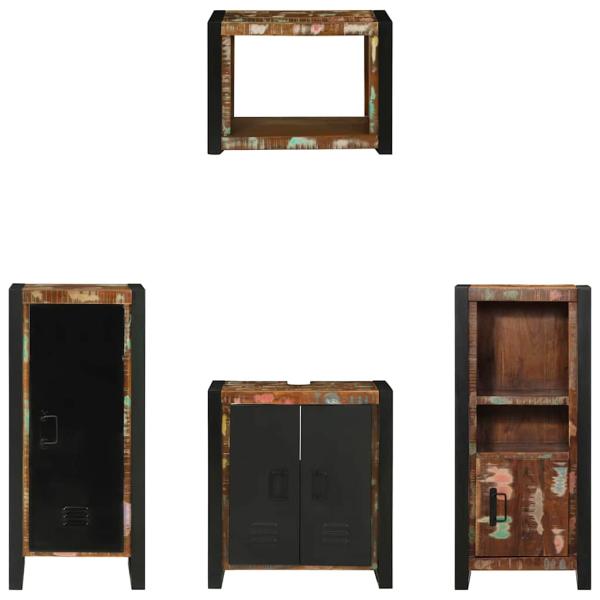 Badezimmermöbel Set 4 pcs Mehrfarbig Massives recyceltes Holz
