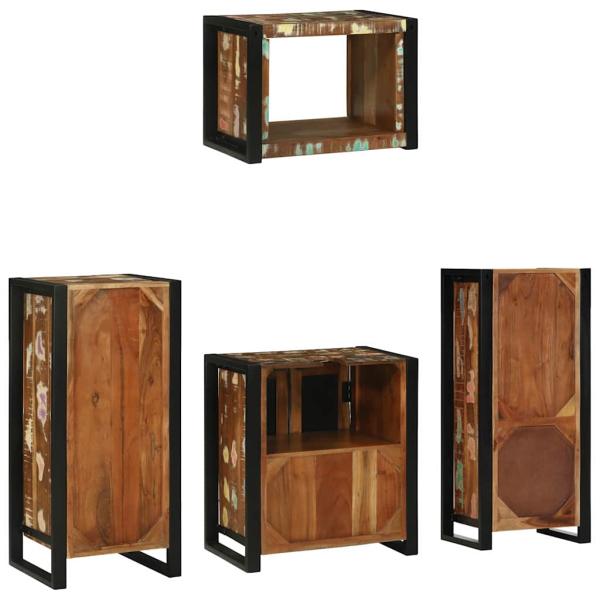 Badezimmermöbel Set 4 pcs Mehrfarbig Massives recyceltes Holz