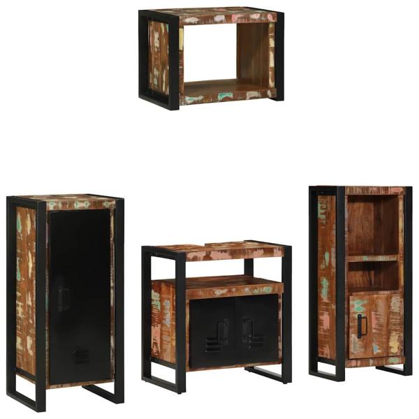 Badezimmermöbel Set 4 pcs Mehrfarbig Massives recyceltes Holz