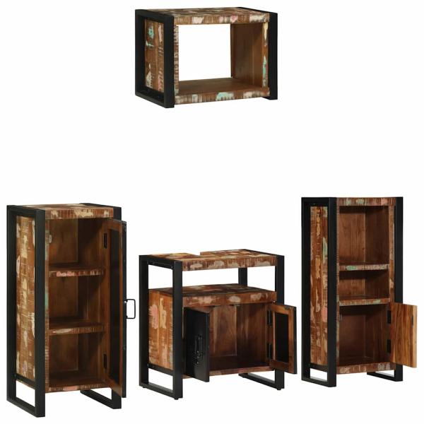 Badezimmermöbel Set 4 pcs Mehrfarbig Massives recyceltes Holz