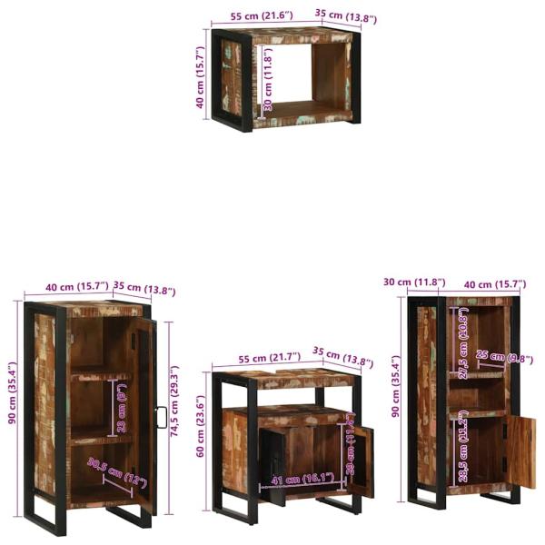 Badezimmermöbel Set 4 pcs Mehrfarbig Massives recyceltes Holz
