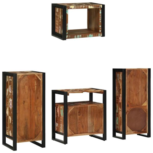 Badezimmermöbel Set 4 pcs Mehrfarbig Massives recyceltes Holz