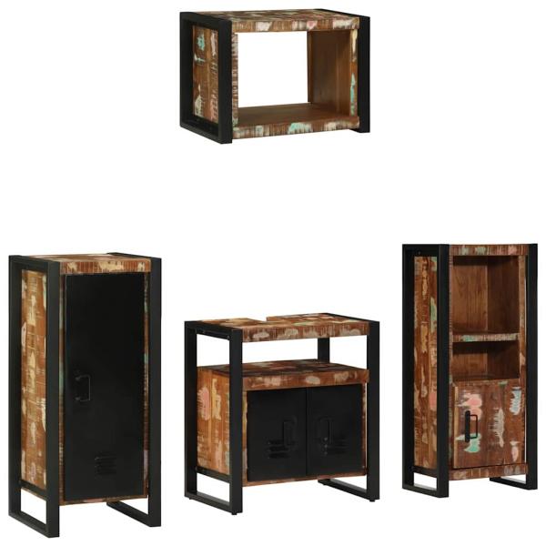 Badezimmermöbel Set 4 pcs Mehrfarbig Massives recyceltes Holz