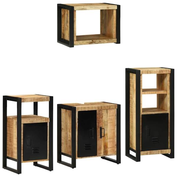 ARDEBO.de - Badezimmermöbel Set mit Regal 4 pcs Braun Massives Mango-Holz