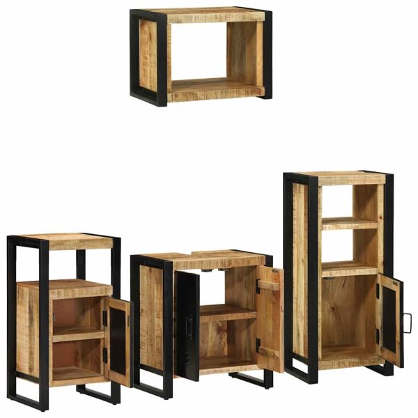 Badezimmermöbel Set mit Regal 4 pcs Braun Massives Mango-Holz