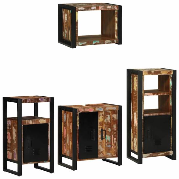 Badezimmermöbel Set 4 pcs Mehrfarbig Massives recyceltes Holz