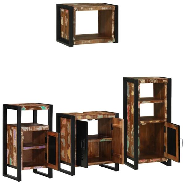Badezimmermöbel Set 4 pcs Mehrfarbig Massives recyceltes Holz