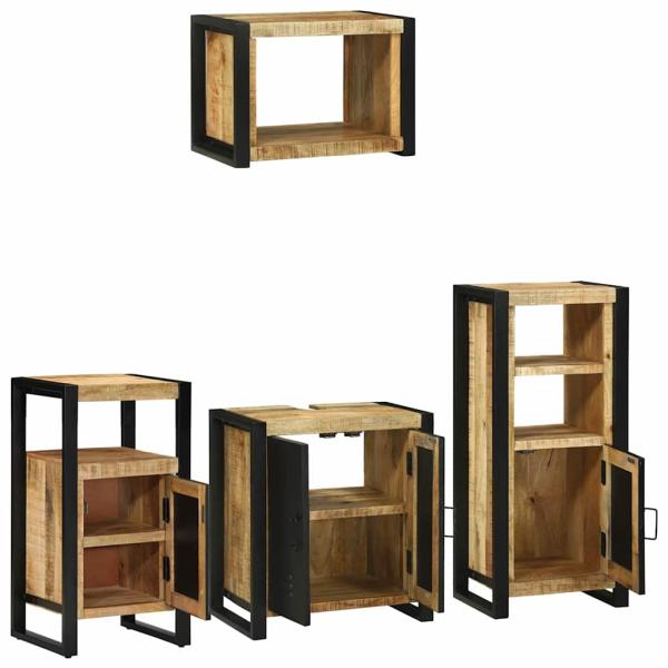 Badezimmermöbel Set mit Regal 4 pcs Braun Massives Mango-Holz