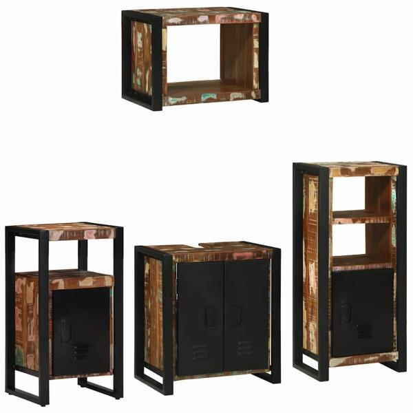 Badezimmermöbel Set 4 pcs Mehrfarbig Massives recyceltes Holz