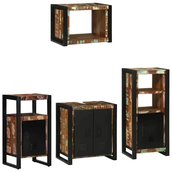 Badezimmermöbel Set 4 pcs Mehrfarbig Massives recyceltes Holz