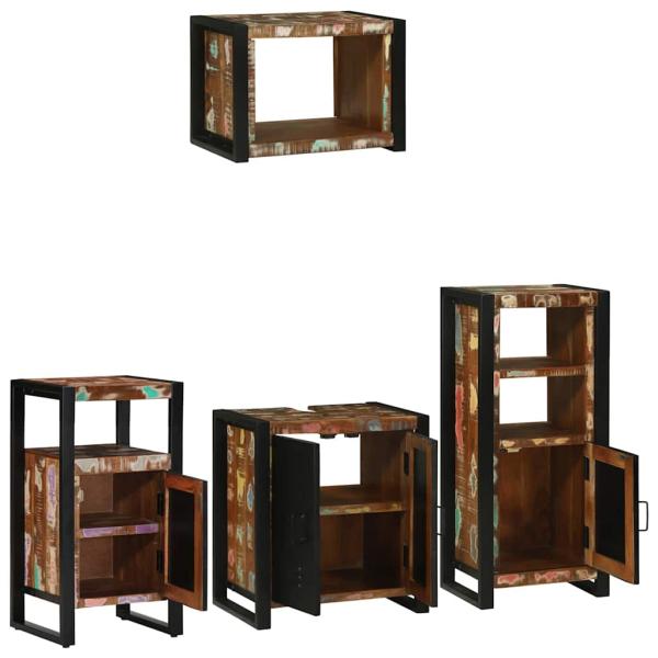 Badezimmermöbel Set 4 pcs Mehrfarbig Massives recyceltes Holz
