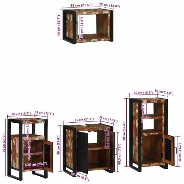 Badezimmermöbel Set 4 pcs Mehrfarbig Massives recyceltes Holz