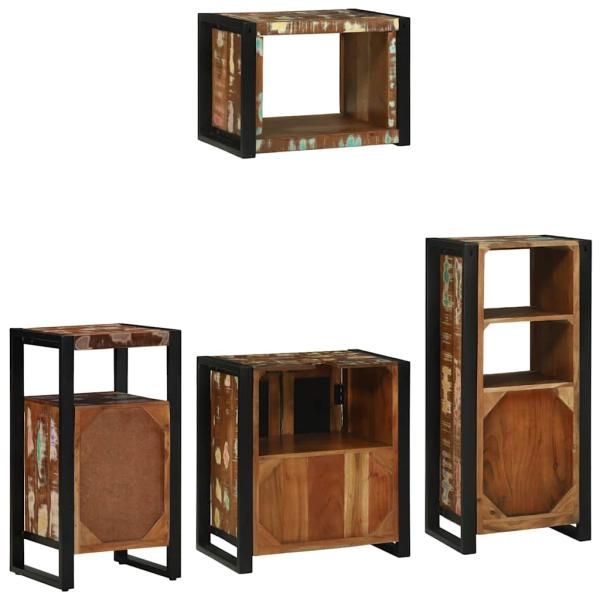 Badezimmermöbel Set 4 pcs Mehrfarbig Massives recyceltes Holz