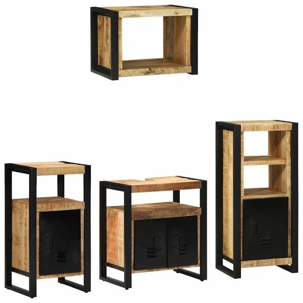 ARDEBO.de - Badezimmermöbel Set mit Regal 4 pcs Braun Massives Mango-Holz
