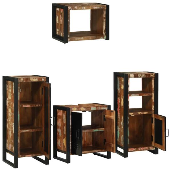 Badezimmermöbel Set 4 pcs Mehrfarbig Massives recyceltes Holz