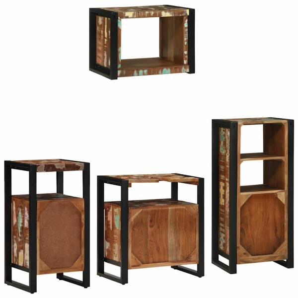Badezimmermöbel Set 4 pcs Mehrfarbig Massives recyceltes Holz