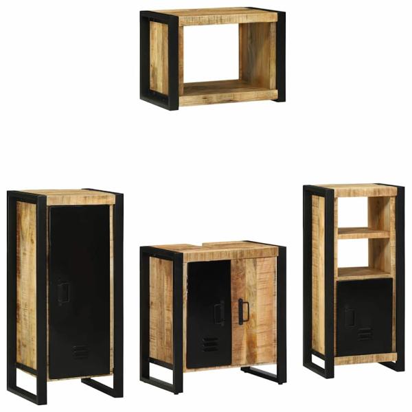 ARDEBO.de - Badezimmermöbel Set mit Regal 4 pcs Braun Massives Mango-Holz