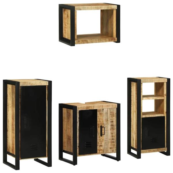 Badezimmermöbel Set mit Regal 4 pcs Braun Massives Mango-Holz
