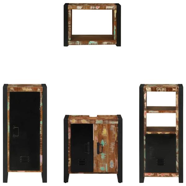 Badezimmermöbel Set 4 pcs Mehrfarbig Massives recyceltes Holz
