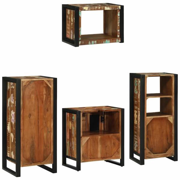 Badezimmermöbel Set 4 pcs Mehrfarbig Massives recyceltes Holz