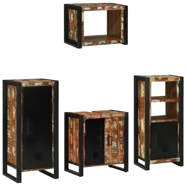 Badezimmermöbel Set 4 pcs Mehrfarbig Massives recyceltes Holz
