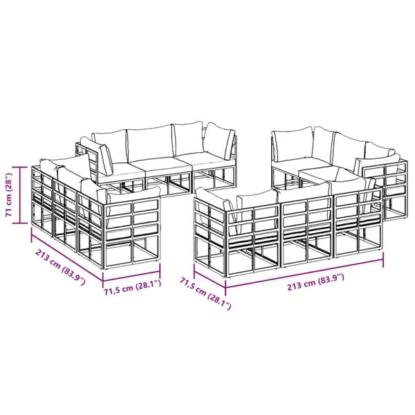 Garten-Sofa-Set 12 pcs Schwarz 213 x 71.5 x 71 cm Aluminium