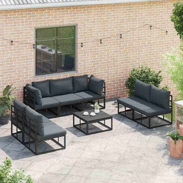Garten-Sofa-Set 7 pcs Schwarz 353 x 141,5 x 71 cm Aluminium
