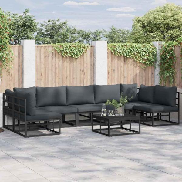 ARDEBO.de - Garten-Sofa-Set 8 pcs Schwarz 70 x 70 x 32 cm Aluminium