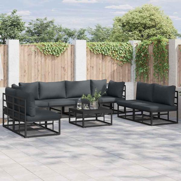 ARDEBO.de - Garten-Sofa-Set 8 pcs Schwarz 283 x 71.5 x 71 cm Aluminium