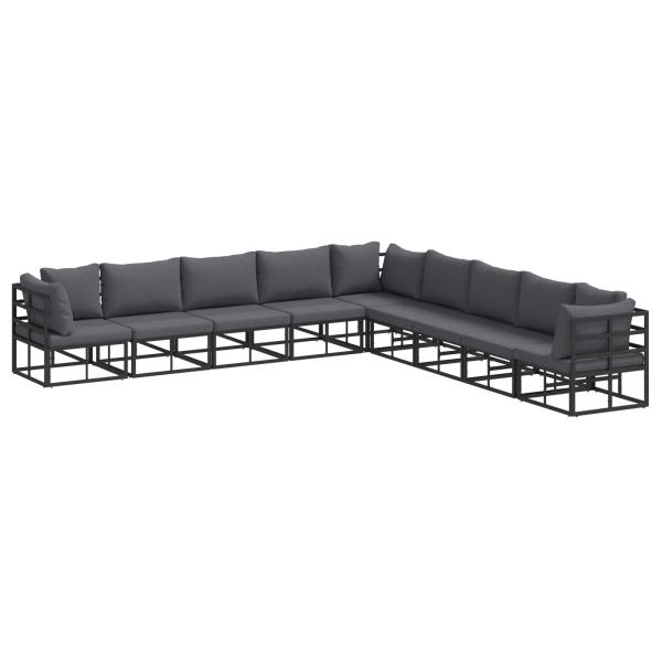 ARDEBO.de - Garten-Sofa-Set 9 pcs Schwarz 353 x 353 x 71 cm Aluminium
