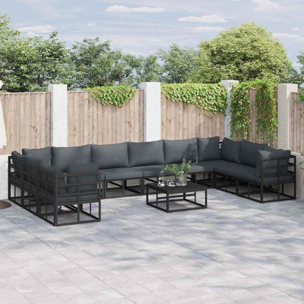 ARDEBO.de - Garten-Sofa-Set 11 pcs Schwarz 70 x 70 x 32 cm Aluminium