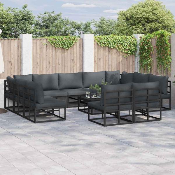 ARDEBO.de - Garten-Sofa-Set 12 pcs Schwarz 70 x 70 x 32 cm Aluminium