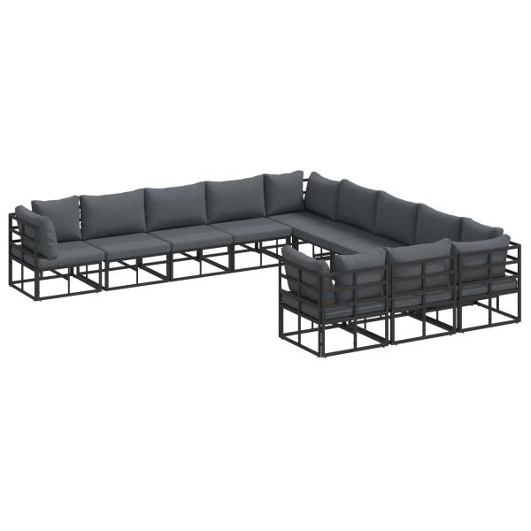 ARDEBO.de - Garten-Sofa-Set 11 pcs Schwarz 70 x 70 x 32 cm Aluminium