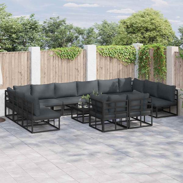 ARDEBO.de - Garten-Sofa-Set 13 pcs Schwarz 70 x 70 x 32 cm Aluminium