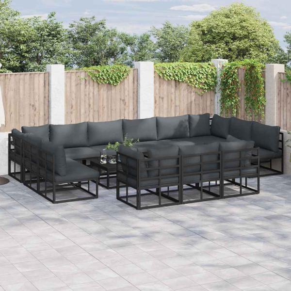 ARDEBO.de - Garten-Sofa-Set 14 pcs Schwarz 70 x 70 x 32 cm Aluminium