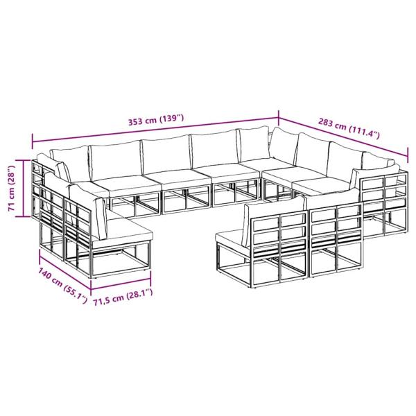 Garten-Sofa-Set 12 pcs Schwarz 353 x 283 x 71 cm Aluminium