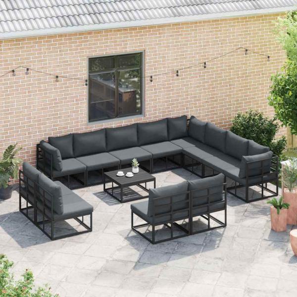 Garten-Sofa-Set 13 pcs Schwarz 70 x 70 x 32 cm Aluminium