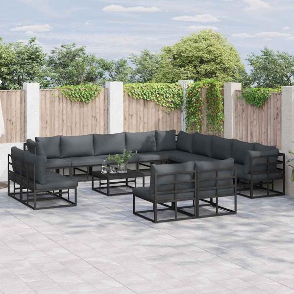 ARDEBO.de - Garten-Sofa-Set 14 pcs Schwarz 70 x 70 x 32 cm Aluminium