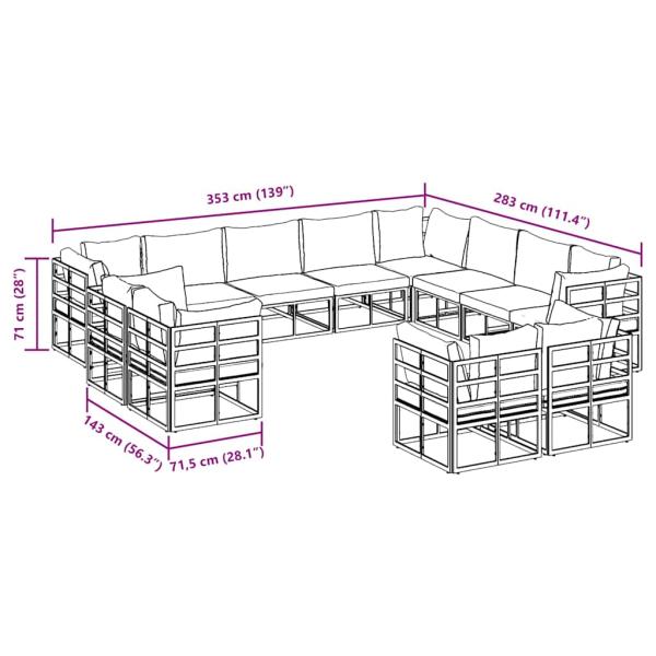 Garten-Sofa-Set 12 pcs Schwarz 353 x 283 x 71 cm Aluminium