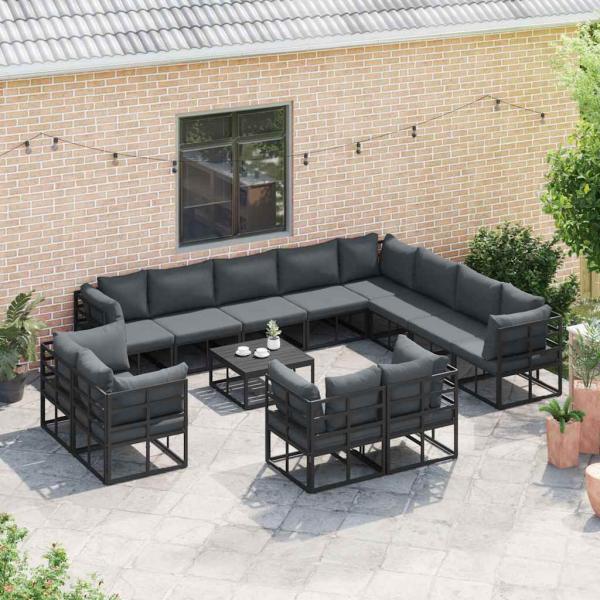 Garten-Sofa-Set 12 pcs Schwarz 353 x 283 x 71 cm Aluminium