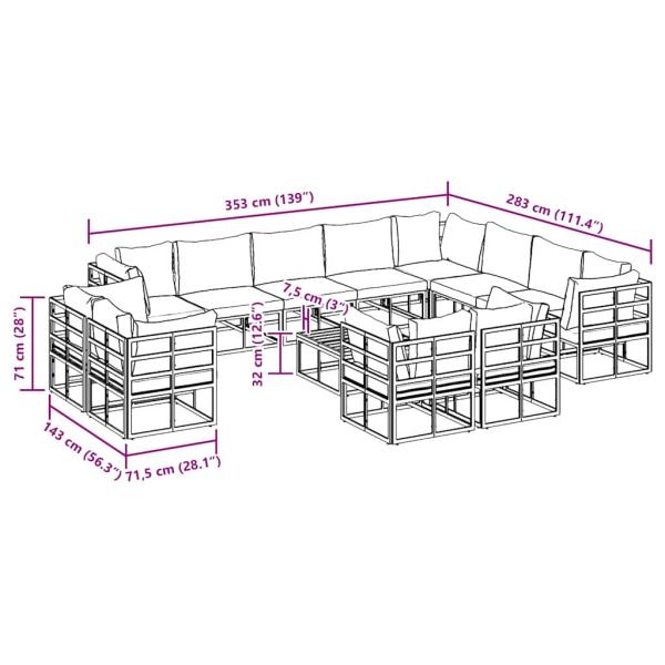 Garten-Sofa-Set 13 pcs Schwarz 70 x 70 x 32 cm Aluminium