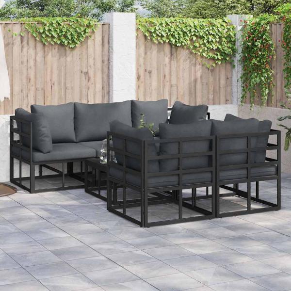 ARDEBO.de - Garten-Sofa-Set 6 pcs Schwarz 70 x 70 x 32 cm Aluminium