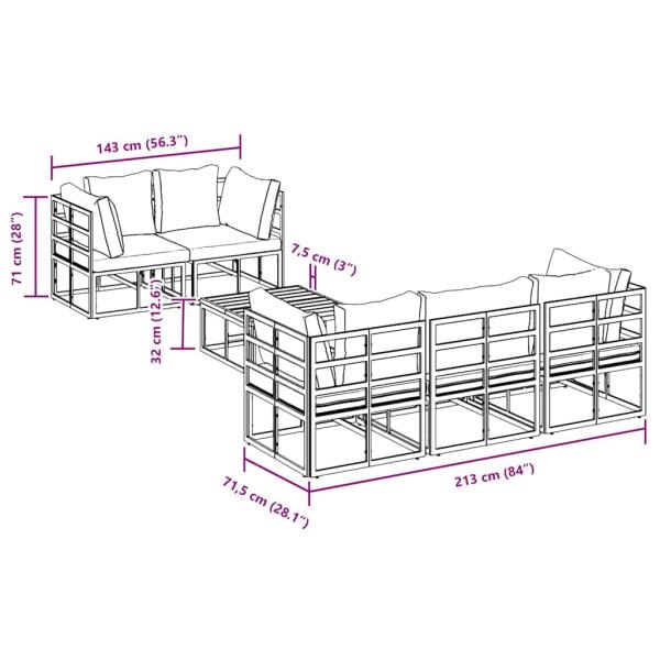 Gartensofa-set mit Kissen 6 pcs Schwarz Stahl