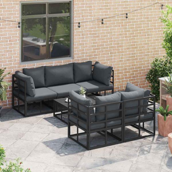 Garten-Sofa-Set 6 pcs Schwarz 70 x 70 x 32 cm Aluminium
