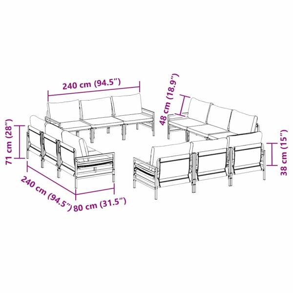 Garten-Sofa-Set 12 pcs Anthrazit Stahl