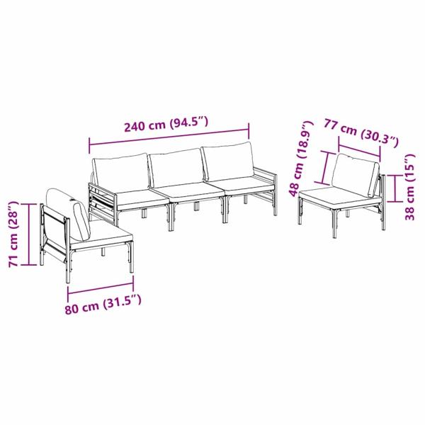 Garten-Sofa-Set 5 pcs Anthrazit Stahl