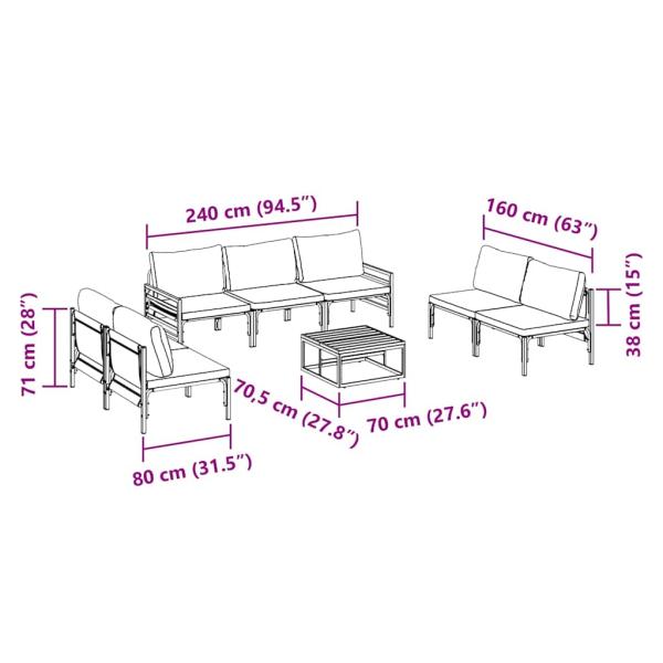 Garten-Sofa-Set 8 pcs Anthrazit Stahl